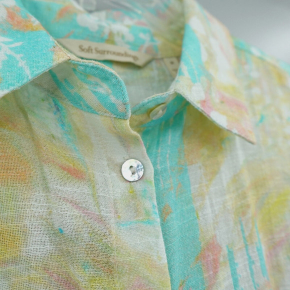 Soft Surroundings Shirt Medium Green Abstract Gauze Contrast Tunic Art to Wear - Picture 9 of 16